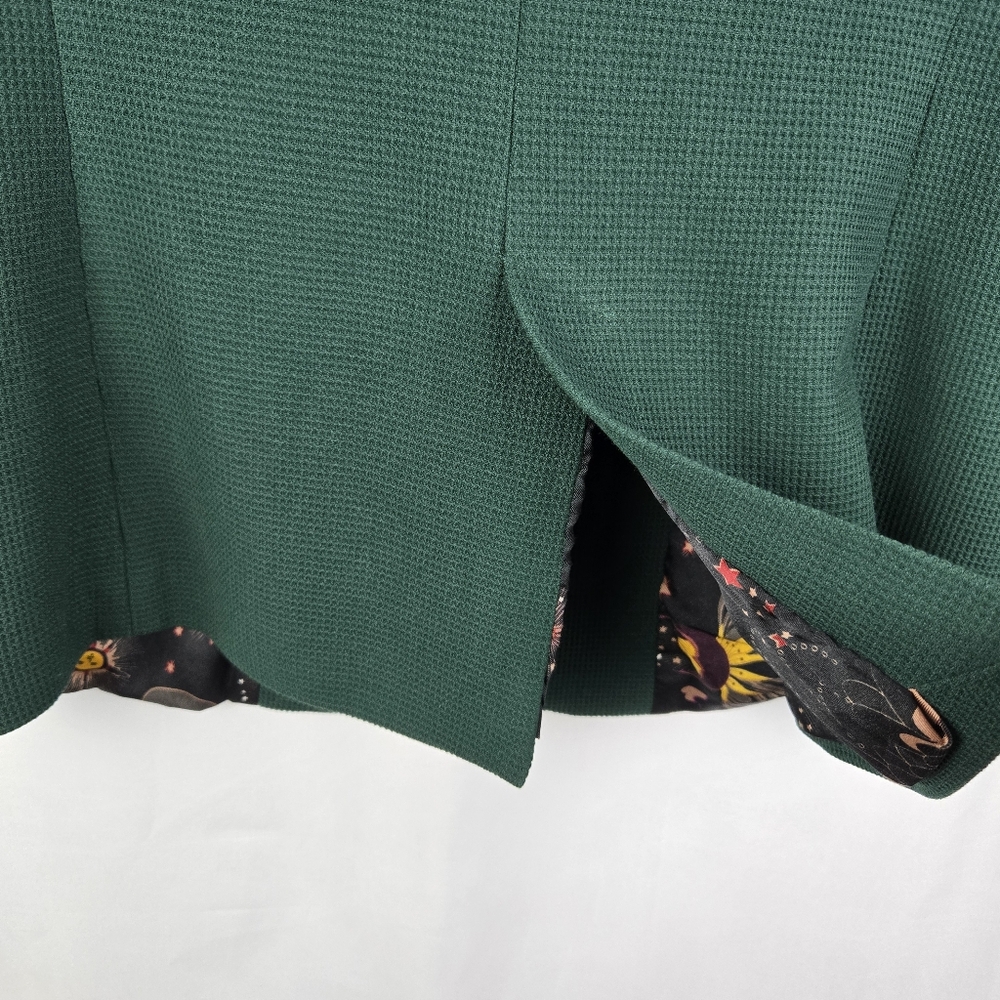 Philosophy Womens Size 6 Green Waffle Knit Celestial Print Lined Blazer Jacket - Picture 10 of 13